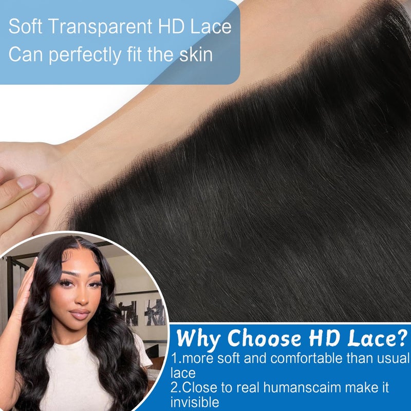 Aiterina 13 x 4 Lace Frontal Closure Body Wave Ear to Ear Transparent Lace Front Closure 12 inch Body Wave Human Hair Brazilian Virgin Pre Plucked Hairline Natural Black Color - Image 3